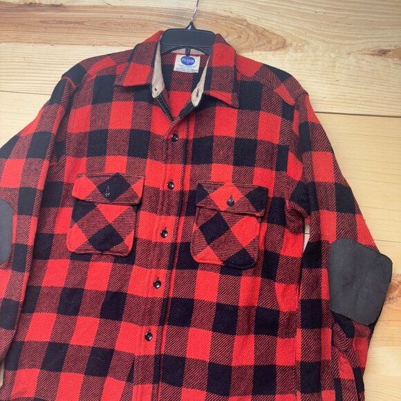 Vintage Pilgrim Shirt Mens Medium Red Black Wool Flannel Check Button Up 70s - Picture 1 of 13